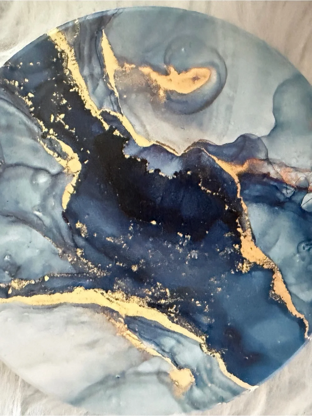 Blue Marble Gold Accent Round Coaster Set